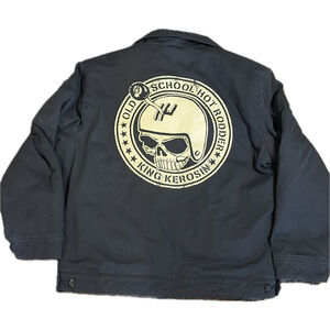 King Kerosin Hot Rodder Jacket XL Skull Graphic Biker Rockabilly Black Cotton